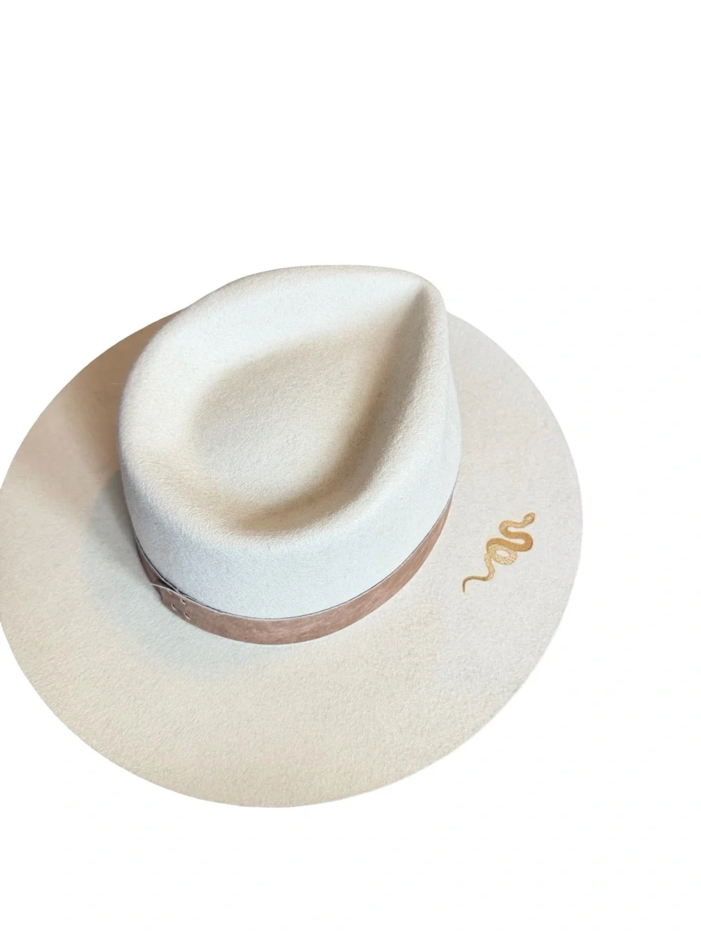 Gigi Pip Miller Fedora Hat Ivory Custom Gold Snake Graphic Luxury Size 61 XL